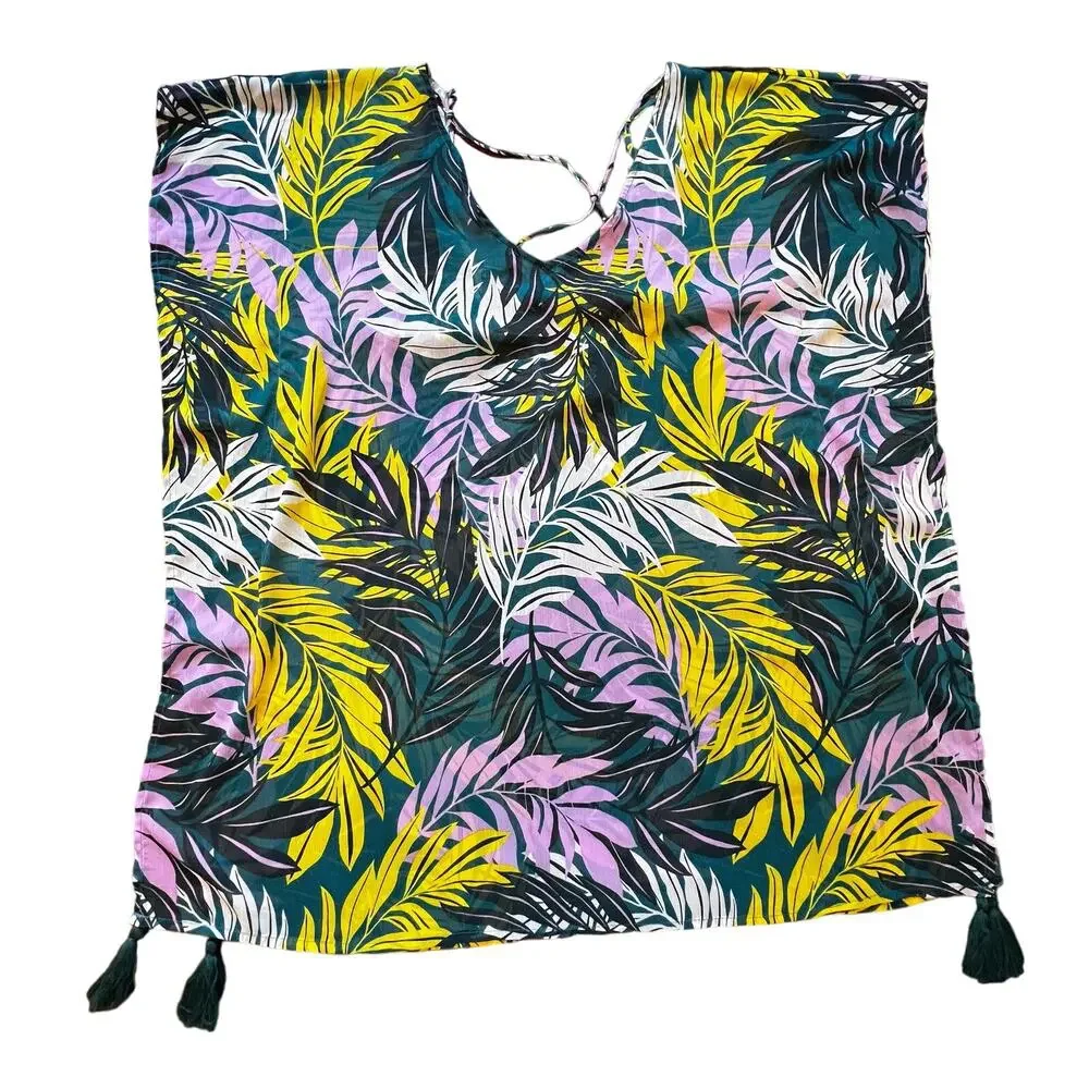 Palisades Beach Club Womens Tropical Green Printed Pullover Swim Cover-Up Size L